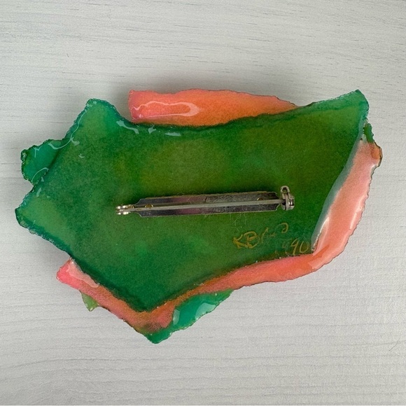 Vintage‎ 90s Postmodern Brooches Pins Set of 2 Handmade Paper Mache Acrylic - Picture 6 of 17